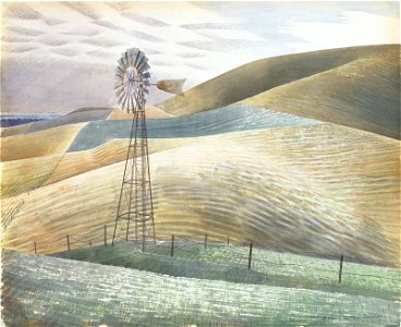 Windmill - Eric Ravilious - 1934. Free illustration for personal and commercial use.