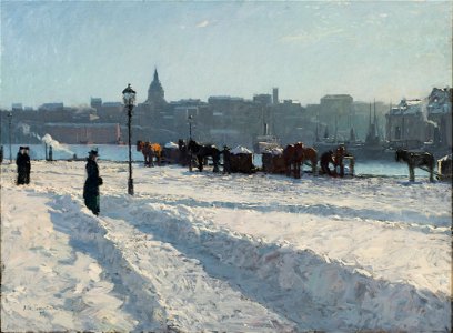 Winter Scene from the Stockholm Waterfront (Alfred Bergström) - Nationalmuseum - 92682. Free illustration for personal and commercial use.