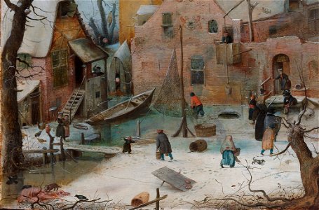 Winter landscape with skaters, by Hendrick Avercamp (cropped). Free illustration for personal and commercial use.