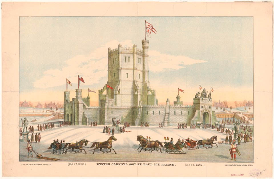 Winter carnival 1887 - St. Paul ice palace (194 ft. wide) - (217 ft. long) - H. Brosius ; lith. by The H.M Smyth Print Co. LCCN2004672439