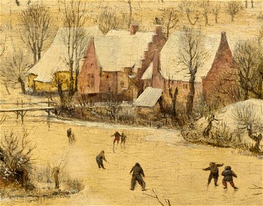Winterlandschap met schaatsers en vogelknip, 1565 (detail3)