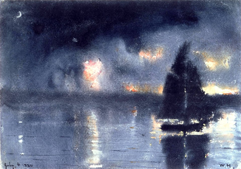 Winslow Homer - Sailboat and Fourth of July Fireworks