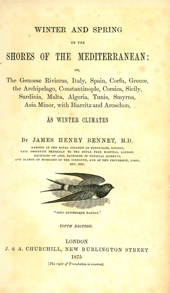 Winter and Spring on the shores of the Mediterranean, title page - Bennet James Henry M - 1875