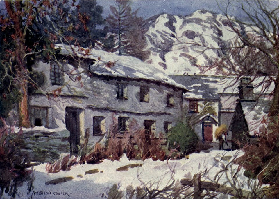 Winter Sunshine, Coniston - The English Lakes - A. Heaton Cooper. Free illustration for personal and commercial use.