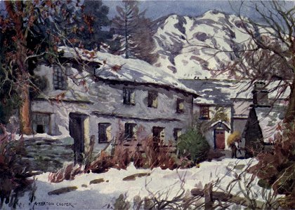 Winter Sunshine, Coniston - The English Lakes - A. Heaton Cooper. Free illustration for personal and commercial use.