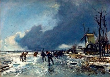 Winter view with skaters