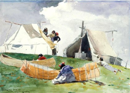 Winslow Homer - Montagnais Camp, Pointe Bleue, Quebec (1895). Free illustration for personal and commercial use.
