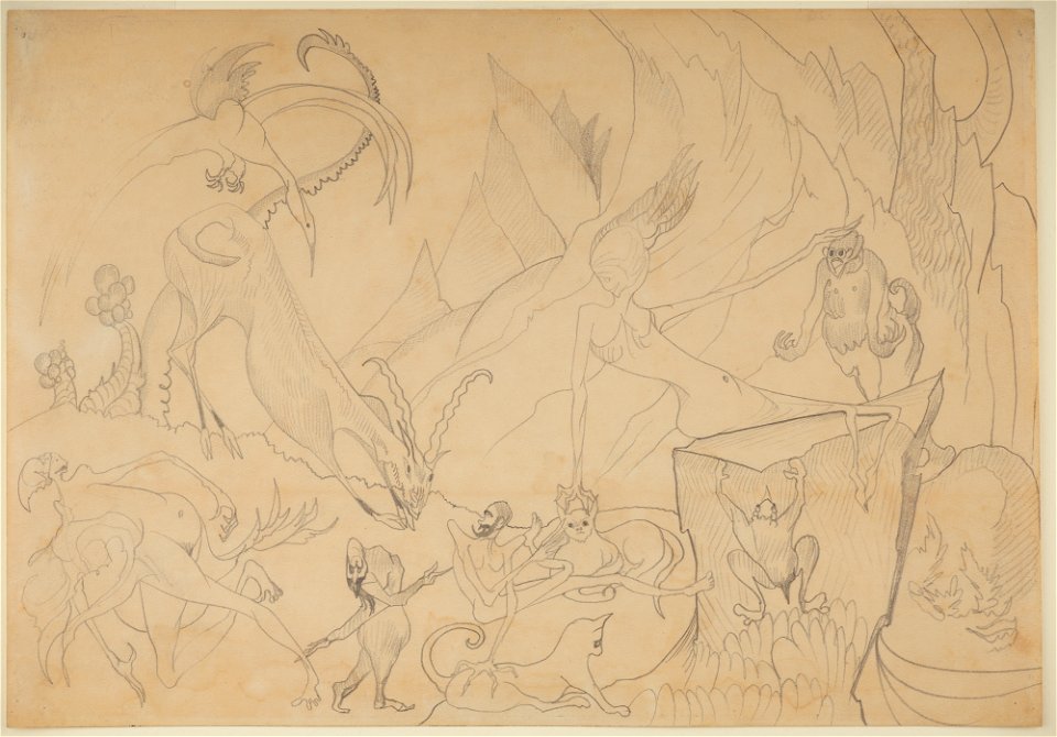 Witkacy - fantastic figures and animals with a landscape