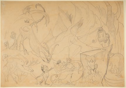 Witkacy - fantastic figures and animals with a landscape