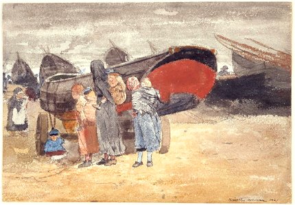 Winslow Homer - Coast Scene, with Boats on the Beach (1881)