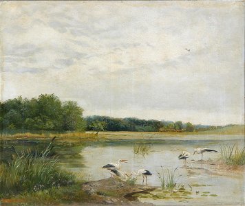 Frederik Winther - Landskab med storke i udkanten af en mose - 1891