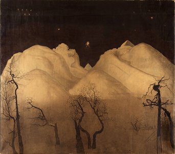 Winter Night in the Mountains. Study (Harald Sohlberg) - Nationalmuseum - 25961. Free illustration for personal and commercial use.