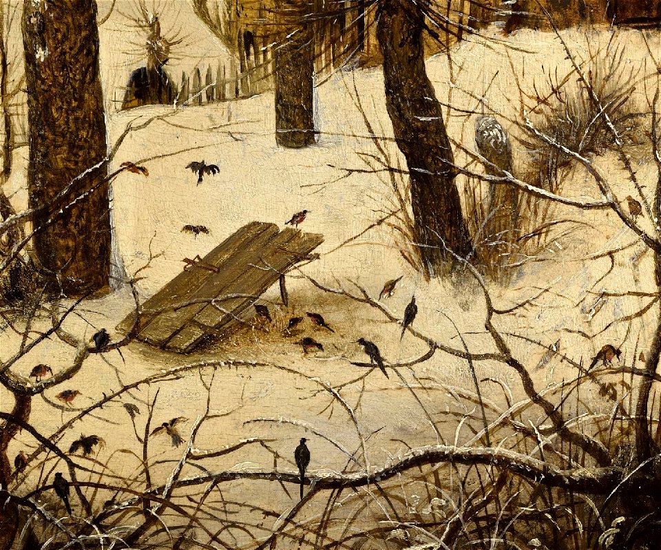Winterlandschap met schaatsers en vogelknip, 1565 (detail8)