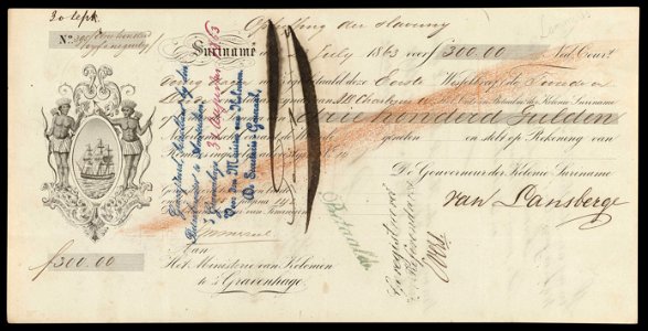 Wisselbrief ‘Opheffing der slavernij’, Ministerie van Koloniën, 1863 - Rijksmuseum