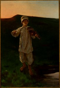 Witold Pruszkowski - Shepherd boy playing the fiddle - MP 932 MNW - National Museum in Warsaw. Free illustration for personal and commercial use.