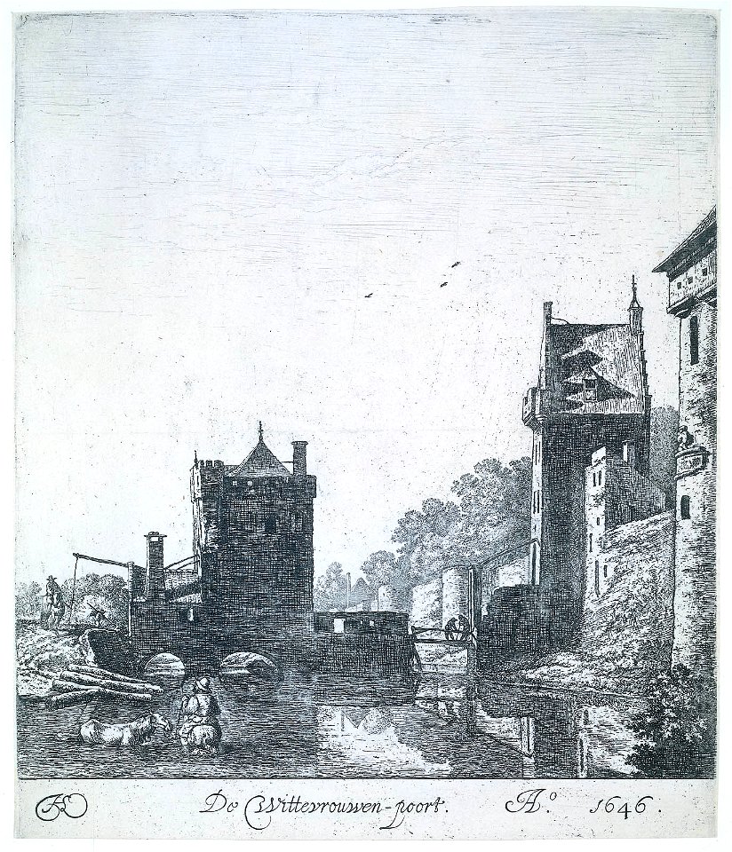 Wittevrouwenpoort te Utrecht door Herman Saftleven in 1646