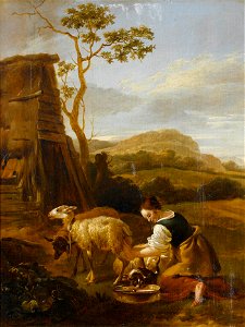Jan Baptist Wolfaerts (Attr.) - A peasant girl milking a goat