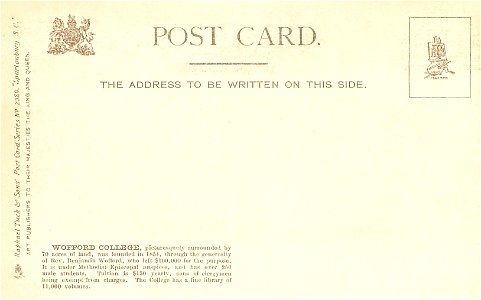 Wofford College (1905) - verso