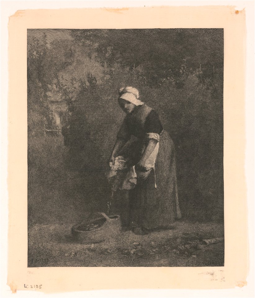 Woman gathering something in her apron, after Millet LCCN2004670655