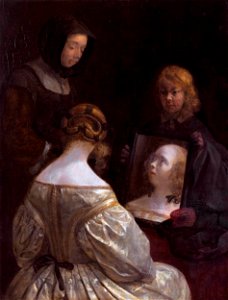 Woman in front of a mirror, by Gerard ter Borch (II)