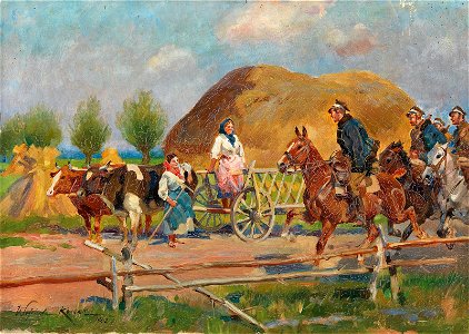 Wojciech Kossak - Encounter on the Village Road