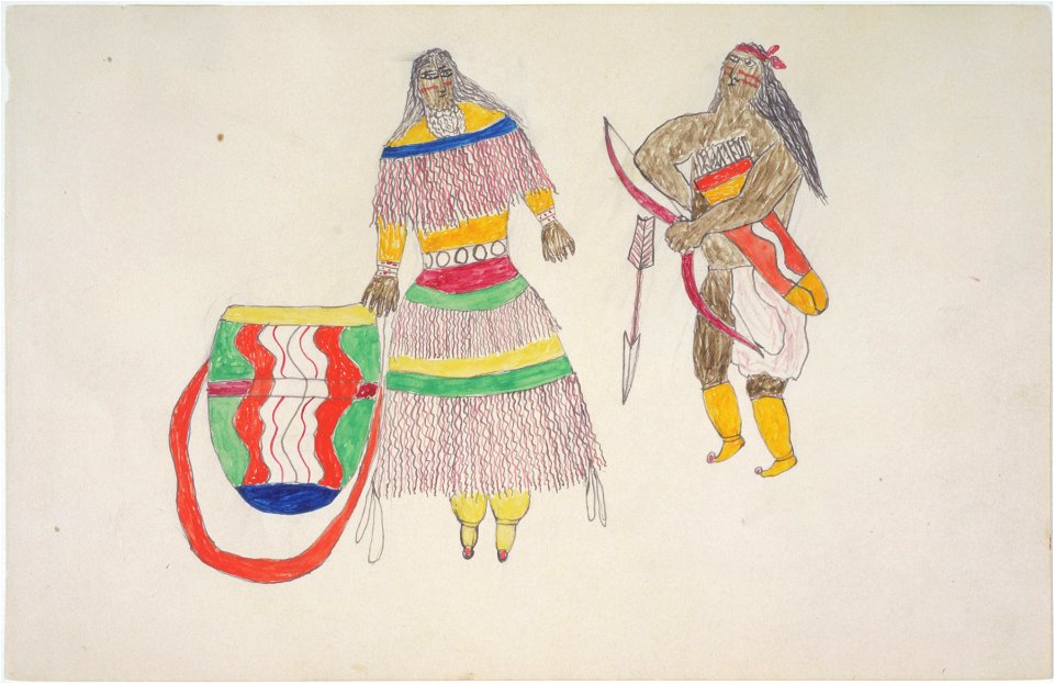 Woman with basket and man with quiver (Gokliz sketch)