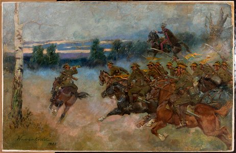 Wojciech Kossak - Cavalry charging - MP 5385 MNW - National Museum in Warsaw. Free illustration for personal and commercial use.