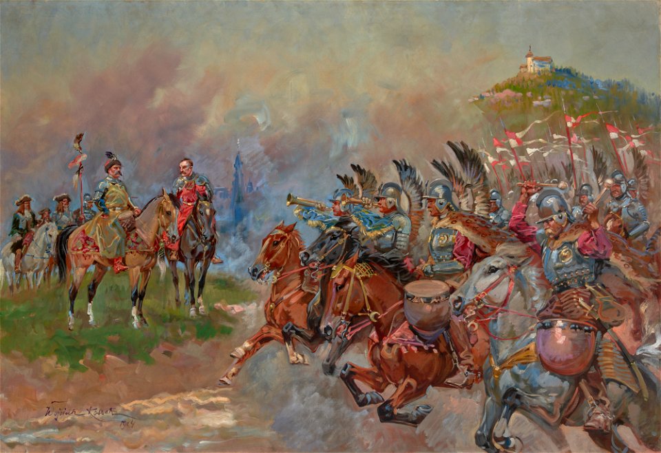 Wojciech Kossak - Polish Hussars Parading in Front of King John III Sobieski - MNK II-b-268 - National Museum Kraków