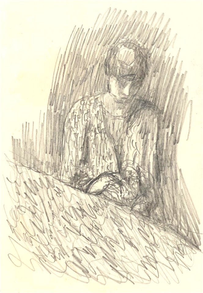 Woman stroking a cat 1920