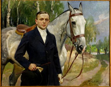 Wojciech Kossak - Portrait of Bronisław Krystall with a horse - MP 3758 - National Museum in Warsaw. Free illustration for personal and commercial use.