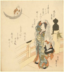 Woman watching a rabbit row the crescent moon (CBL J 2168)