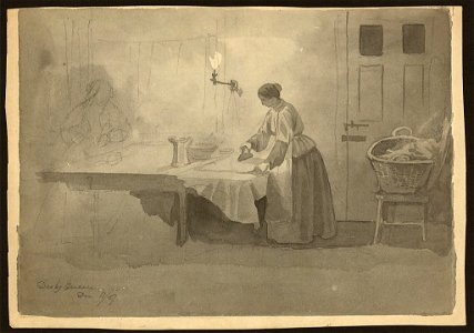 Woman ironing at table) - des. by Queen, Dec. 11-57 LCCN2009632626