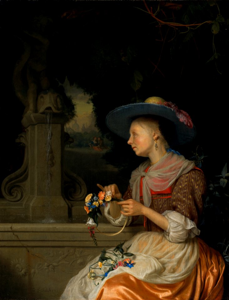 Woman Weaving a Crown of Flowers A10100