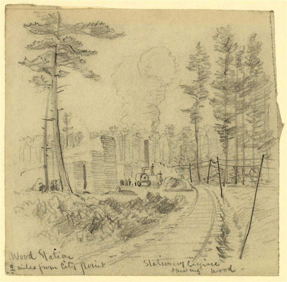 Wood Station. 2 miles from City point. Stationary engine, sawing wood LCCN2004661013