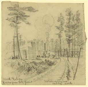Wood Station. 2 miles from City point. Stationary engine, sawing wood LCCN2004661013