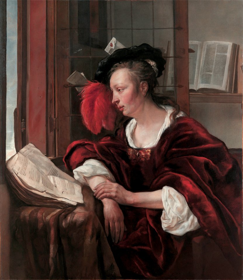 Woman reading a book by a window, By Gabriël Metsu