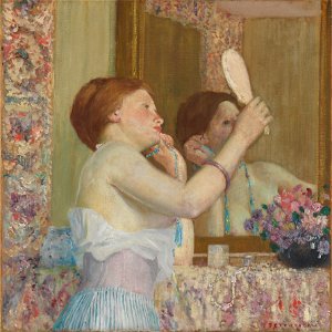 Woman with a Mirror, Frieseke. Free illustration for personal and commercial use.