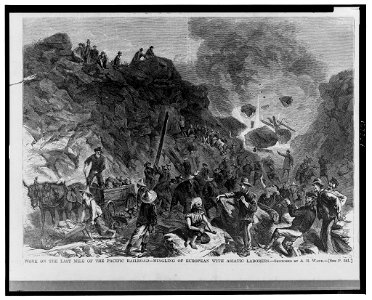 Work on the last mile of the Pacific Railroad-Mingling of European with Asiatic laborers - sketched by A. R. Waud. LCCN2001695508