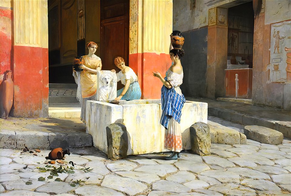 Women at the well by Luigi Bazzani before 1927