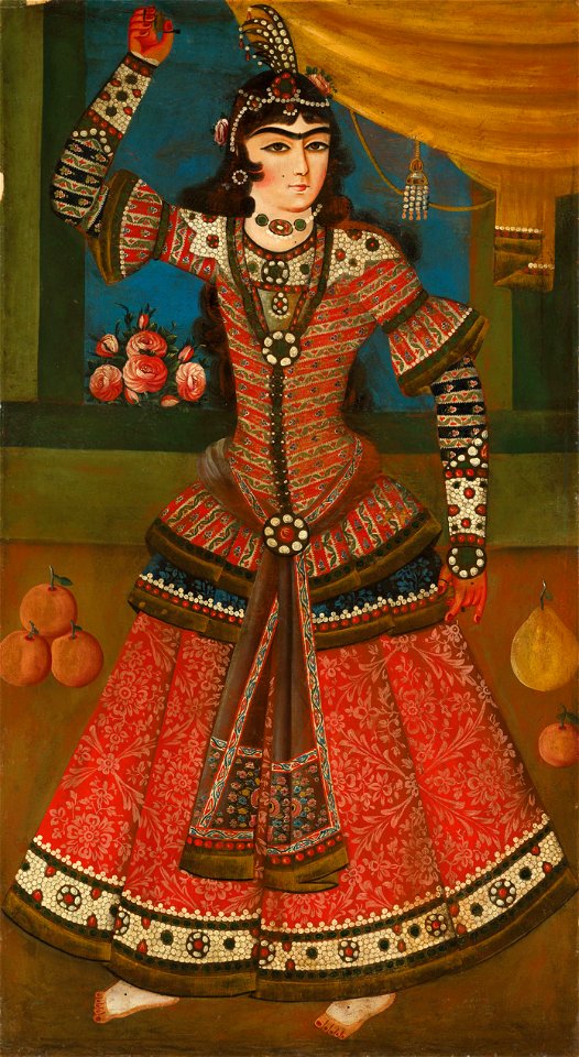 Woman dancing with castanets or zill, Qajar Iran,19th century - Free ...