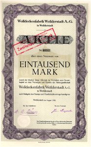 Wolldeckenfabrik Weilderstadt AG 1000 Mk 1922