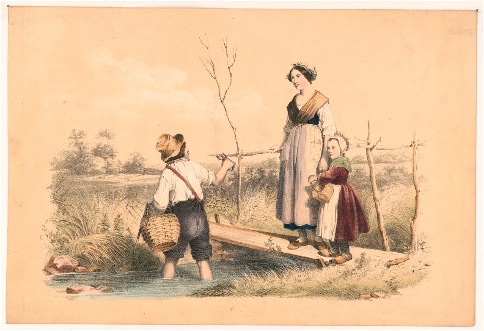 Woman and child on a bridge LCCN2004669485