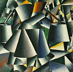 Woman with Pails (Malevich, 1912). Free illustration for personal and commercial use.