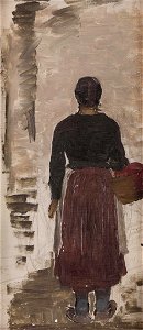 Josef Wopfner - Rückenansicht einer Frau mit Korb