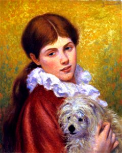 Woman with Dog Federico Zandomeneghi. Free illustration for personal and commercial use.