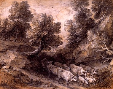 Wooded Landscape with Cattle and Goats by Thomas Gainsborough. Free illustration for personal and commercial use.