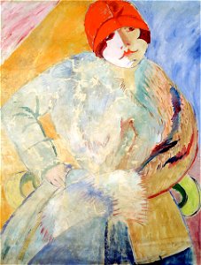 Woman Wearing a Fur Coat and a Red Hat