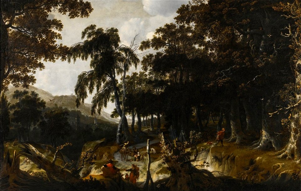 Wooded Landscape with Travellers and Huntsmen... by Jan Looten