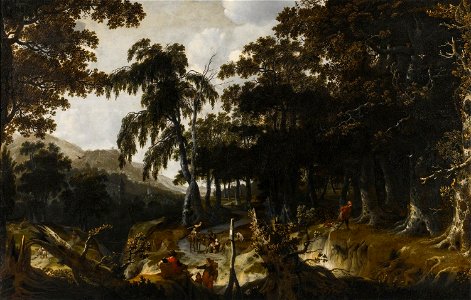 Wooded Landscape with Travellers and Huntsmen... by Jan Looten