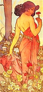 Woman with flower detail, Alfons Mucha - 1898 - The Flowers Carnation (cropped)